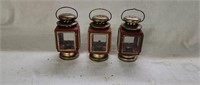 3 Vintage Red Square Railroad Kerosene Lanterns