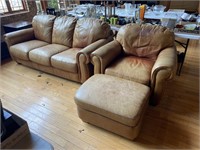 Leather Couch, Chair, and Ottoman