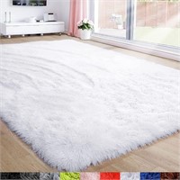 Furry Area Rug 5x8 for Bedroom, White