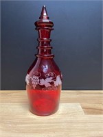 VTG Red Cut to Clear Etched Grape Bottle