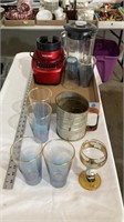 Blinder, decorative glass cups, sifter