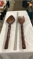 Large wood fork and spoon
