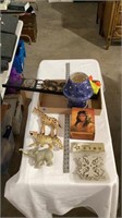 Animal figurines, native wood jewelry box, foam