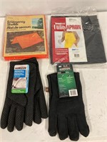 Gloves. Apron. Emergency shelter. All new unused
