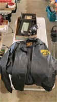Leather Hawkeye jacket, hanging coat racks