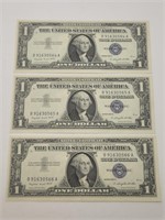 Three $1 Silver Certificates in # Sequence, Nice!