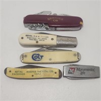 Five (5) VTG Advertising Pocket Knives, COLT