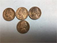 Four 1943 silver nickels