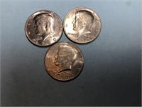 Three 1980D Kennedy half dollars