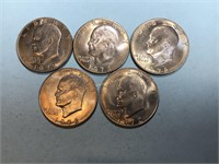 Five 1972P Ike dollars