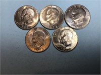 Five 1972P Ike dollars