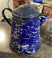 Blue graniteware coffee pot