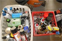 2 tubs misc. shop chemicals - some partial cans