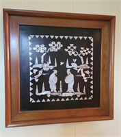 Framed artwork. Asian theme wood with mother of