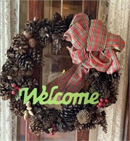 Pine cone welcome wreath. 18".