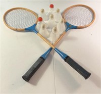 Badminton shuttlecocks and rackets