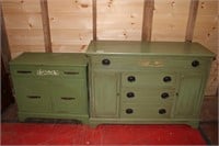 matching set of sandlers green painted wooden serv