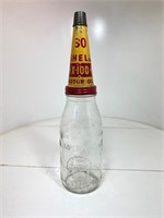 Embossed Shell Imp Quart Bottle & X-100 30 Tin Top