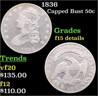 1836 Capped Bust Half Dollar 50c Grades F Details