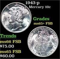 1943-p Mercury Dime 10c Grades GEM+ FSB