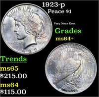 1923-p Peace Dollar $1 Grades Choice+ Unc