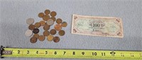 25 Foreign Coins & 1 Foreign Bill