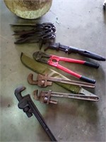 Tin snips, wrenches, macheta