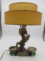 1950S REARING HORSE LAMP W/ FIBERGLASS SHADE