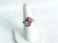 10K YELLOW GOLD RING W/ PINK STONE AND A
