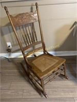 Antique Cane Seat Pressed Back Rocker