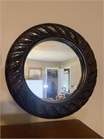 Wooden Framed Round MIrror