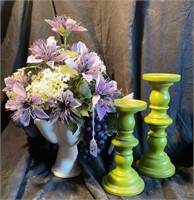 Artificial Floral Arrangement and Candle Holders