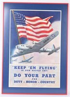 WWII US ARMY KEEP EM FLYING POSTER W B-17 WW2