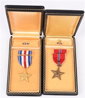 WWII US ARMY SILVER STAR & NAMED BRONZE STAR CASED