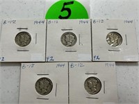 (5) 1944 Mercury Silver Dimes