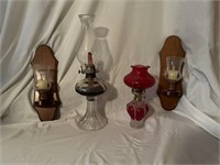 Oil lamps and wooden sconces