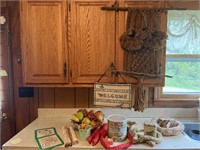 Macrame Owl hanging and miscellaneous box lot