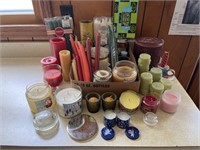 Candle assortment, used and new.