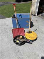 Shovel, drainer oil pan, hammer