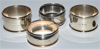 4 Antique Hallmarked Sterling Napkin Rings 1 Lot!