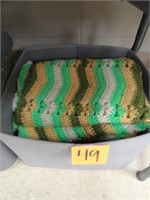 Folding Basket with (3) Crochet Blankets Lot