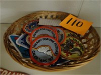 (40) Girls Scout Patches in Basket