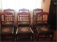 6 Dining Chairs with Mahogany? Rose carved