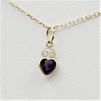 Genuine Amethyst Heart Pendant & Chain-Unused