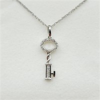 Sterling Silver Diamond "Key" Pendant-Unused