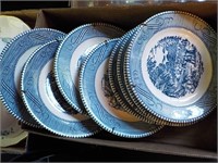8 6" blue transferware plates KITCHEN
