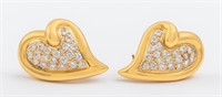 Vintage 18K Gold Diamond Heart Motif Clip Earrings