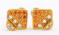 18K Yellow Gold Sapphire & Diamond Earclips