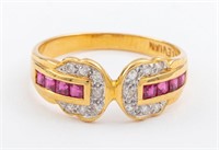 Levian 18K Yellow Gold Ruby & Diamond Ring