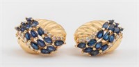 Vintage Gold Sapphire Diamond Dome Clip Earrings